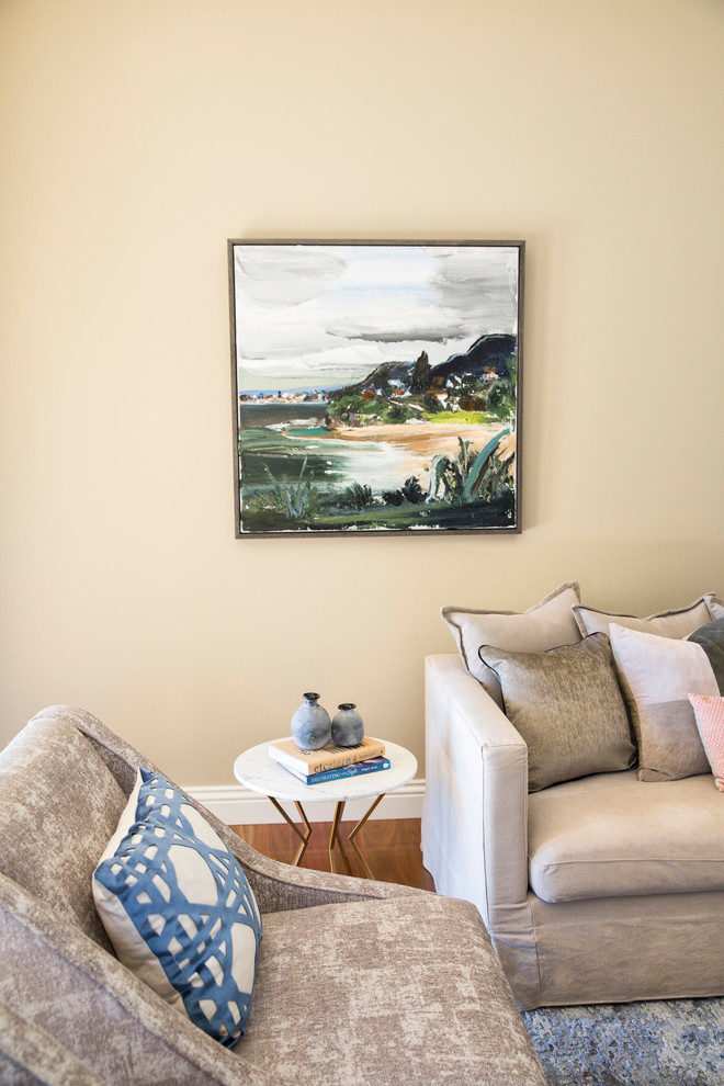 Inspiration for a mid-sized contemporary loft-style living room in Sydney with dark hardwood floors.