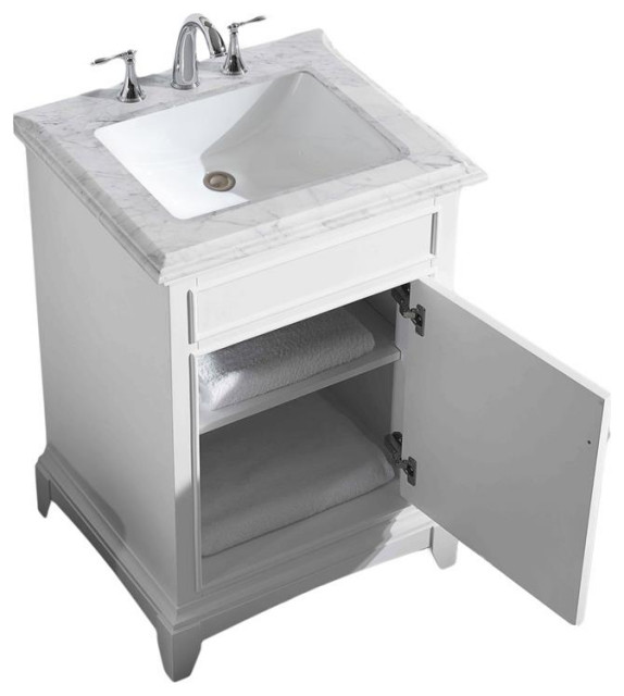 Eviva Elite Princeton 24" Wood Bathroom Vanity with Crema Marfil Top in Teak Transitional