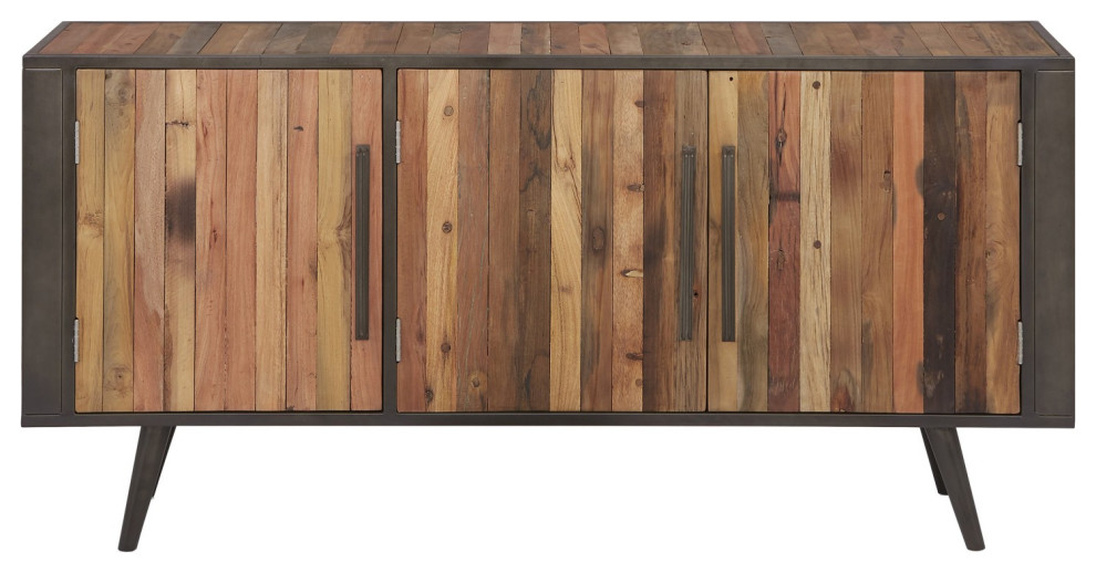 Rustic Natural Wood Media With Three Doors Midcentury