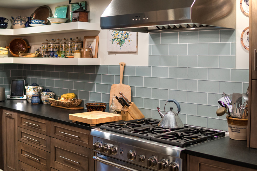 Example of a mountain style kitchen design in Boston