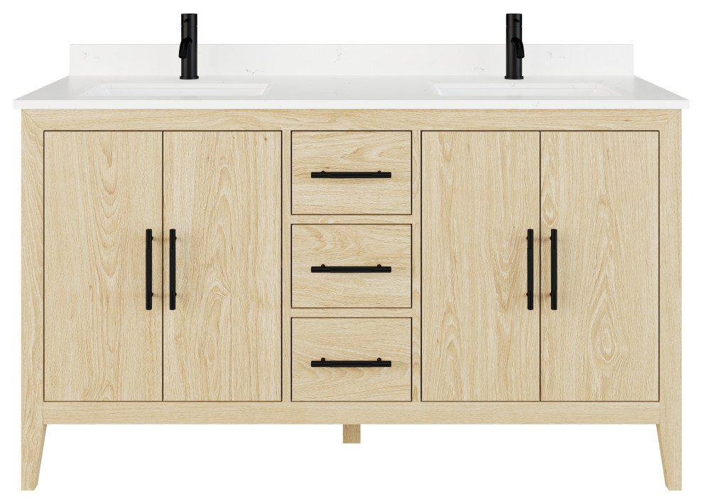Vienna 60" Double Vanity With With Power Bar and Drawer Organizer Transitional Bathroom