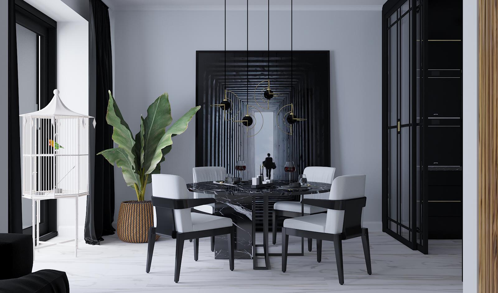 Интерьер гостиной в черно-белых тонах