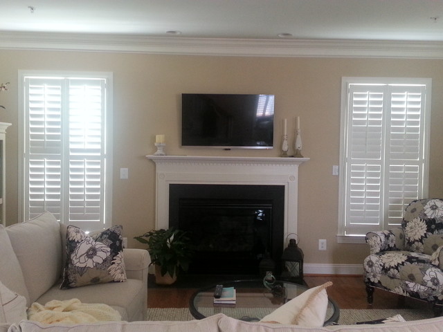 Plantation Shutters In Family Room Traditional Living