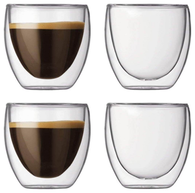 16 x 9 x 9 cm Ravenhead Double Wall Set of 2 Designer Glass Espresso Cups 9 cl Capacity