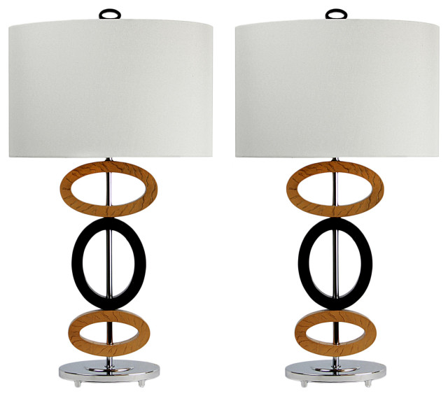 29.25" Cedar Wood & Bronze Lamp, Beige Shade, Set of 2 - Modern - Table  Lamps - by Grandview Gallery | Houzz
