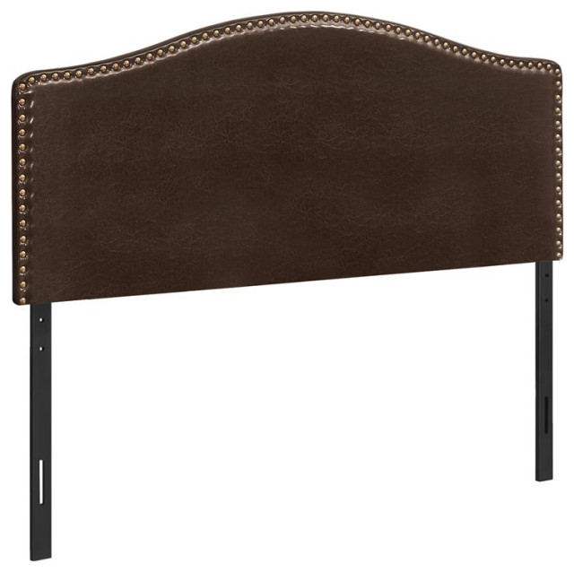 Monarch Queen Faux Leather Nailhead Trim Upholstered Panel Headboard in