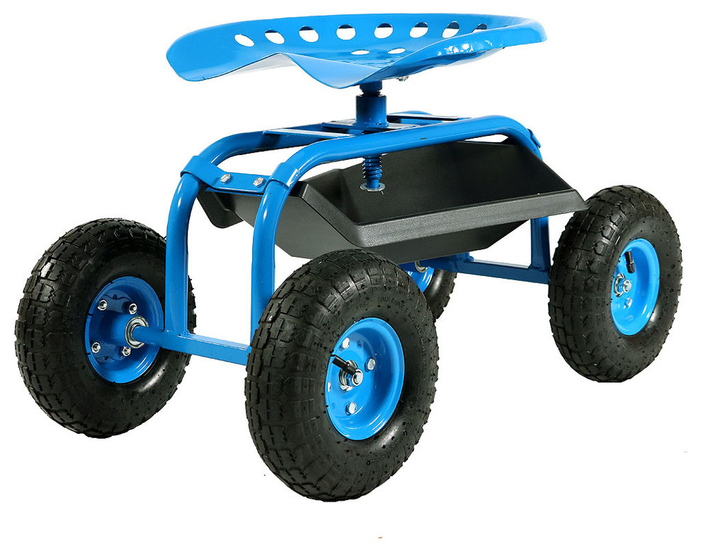 Sunnydaze Rolling Garden Cart With 360 Degree Swivel Seat Tray