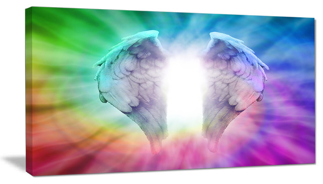 Angel Wings on Rainbow Background, Abstract Canvas Art Print, 32"x16"x1 ...