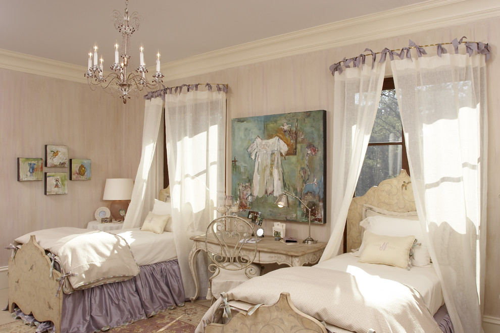 Photo of a large traditional kids' bedroom for girls in Jacksonville with pink walls.