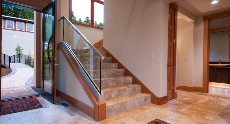 Inspiration for a mid-sized contemporary tile u-shaped staircase remodel in Seattle with tile risers