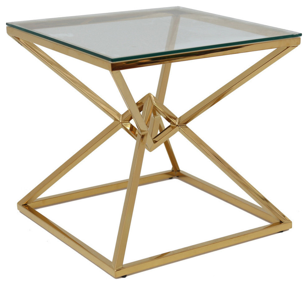 Sagebrook Home Glass Top Side Table 21.75", Gold Accent