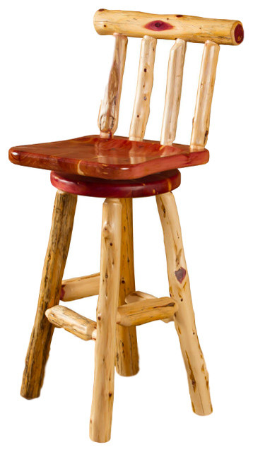 Rustic Red Cedar Log Swivel Barstool, Rustic Counter Height Stools With Backs