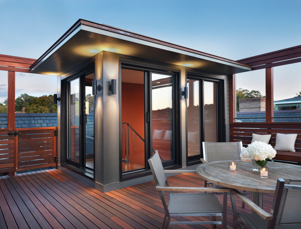 Design ideas for a small modern rooftop deck in Boston.