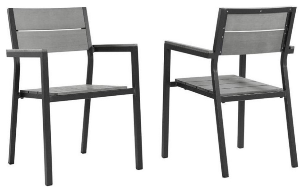 Modway Maine Aluminum Patio Dining Armchair in Brown/Gray (Set of 2)