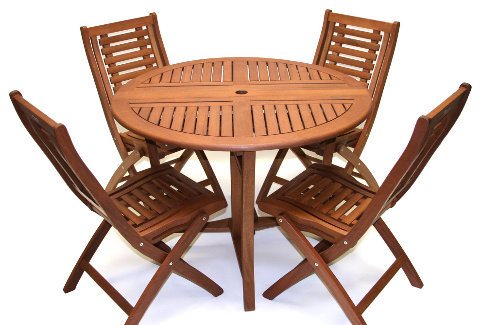 5-Piece 43" Round Eucalyptus Folding Dining Set ...