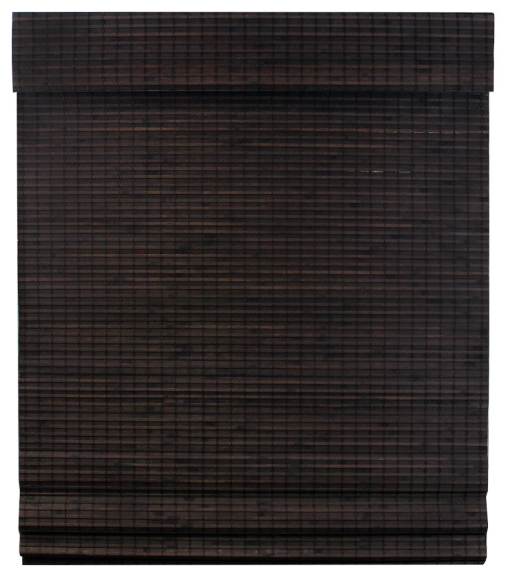 Radiance Cordless Privacy Weave Bamboo Roman Shade, Espresso 27"x64"