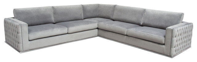 Envy 3 Piece Sectional Platinum Gray Velvet With Detail And Silver Metal Trim Contemporary Sofas By Hedgeapple Houzz Envy 3 Piece Sectional Platinum Gray, Sectional Sofa Grey Velvet