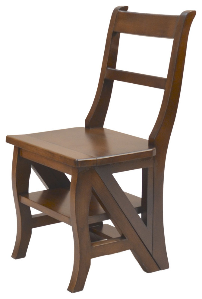 Chestnut Folding Library Ladder Chair Transitional Folding Chairs