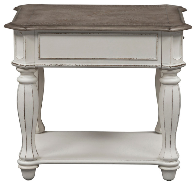 Liberty Magnolia Manor End Table, Antique White Farmhouse Side