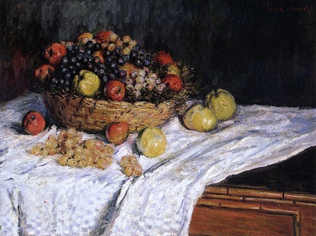 Monet Fruit Basket With Apples and Grapes Print