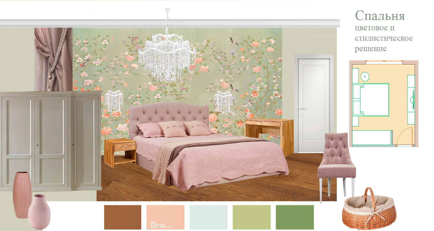 Коллаж романтичной спальни