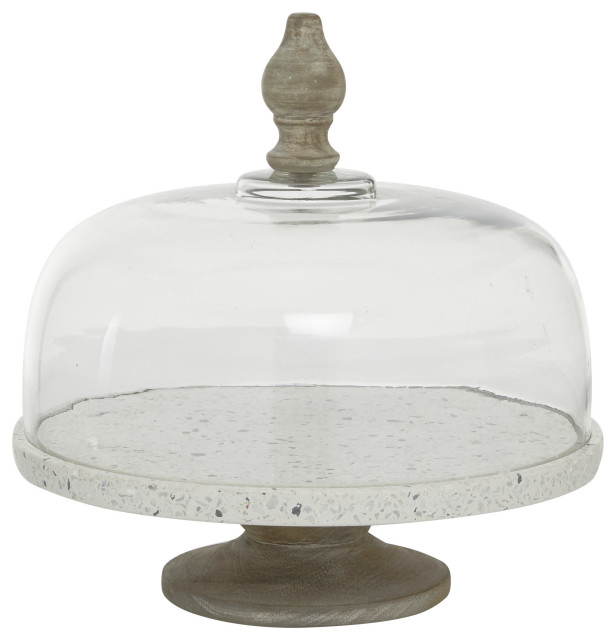 White Glass and Iron Cake Stand with Cloche, 12x12x12 French Country Dessert And Cake Stands