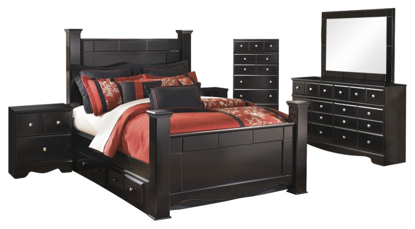 Ashley Shay 6 Piece Storage Bedroom Set Black Transitional