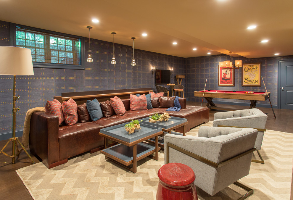 Design ideas for a large traditional look-out basement in Boston.