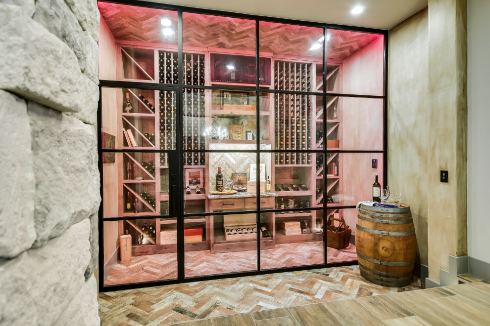 Design ideas for a transitional wine cellar in Austin.