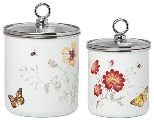 Lenox Erfly Meadow Enamel Set Of 2 Canisters Farmhouse Lenox Erfly Meadow Enamel Set Of 2 Canisters