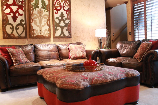 brown red gold living room