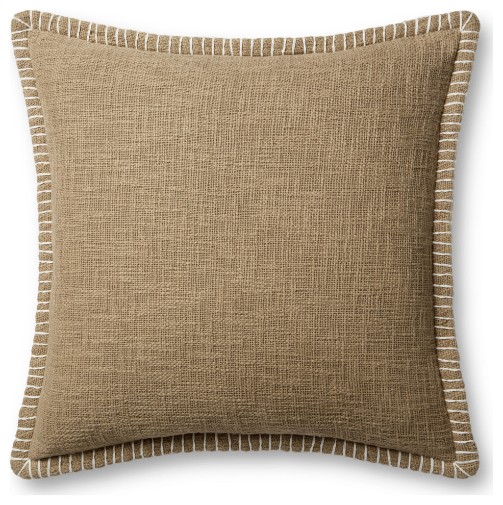 Loloi PLL0109 Taupe 22'' x 22'' Cover, Down Pillow