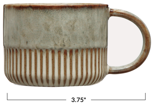 Stoneware Mug with Crimped Bottom, Reactive Glaze, Set of 12 ...