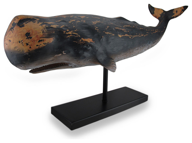 Black and White Ombre Finish Sperm Whale Statue With Stand - Beach ...