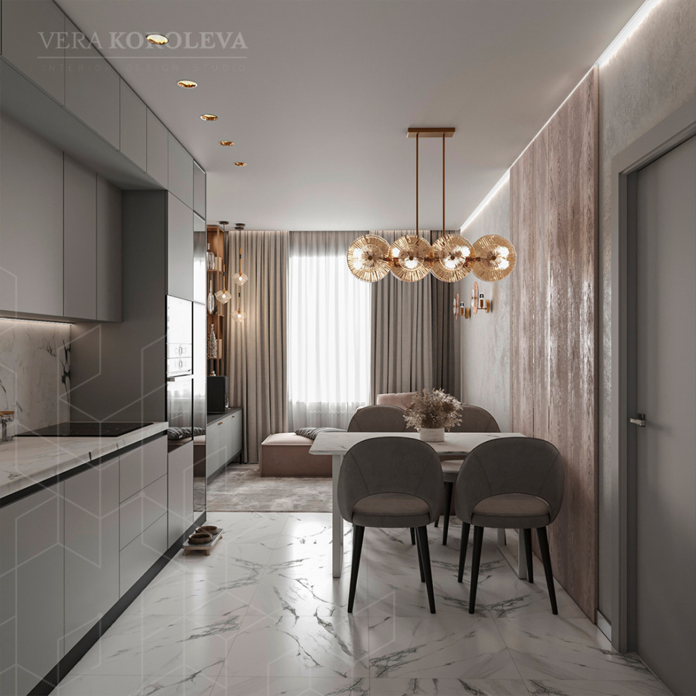 Дизайн-проект двухкомнатной  квартиры с золотыми акцентами в ЖК "Q-Мир"