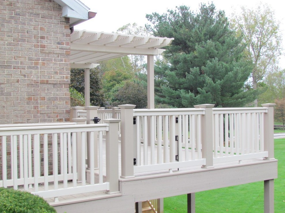 Deck - large backyard balcony deck idea with a pergola