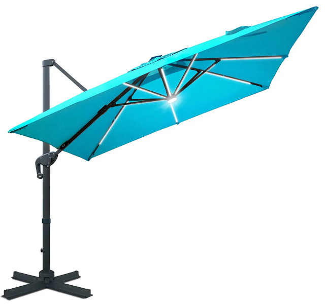 Modern Patio Umbrella, Solar Powered LED & Rotating Canopy