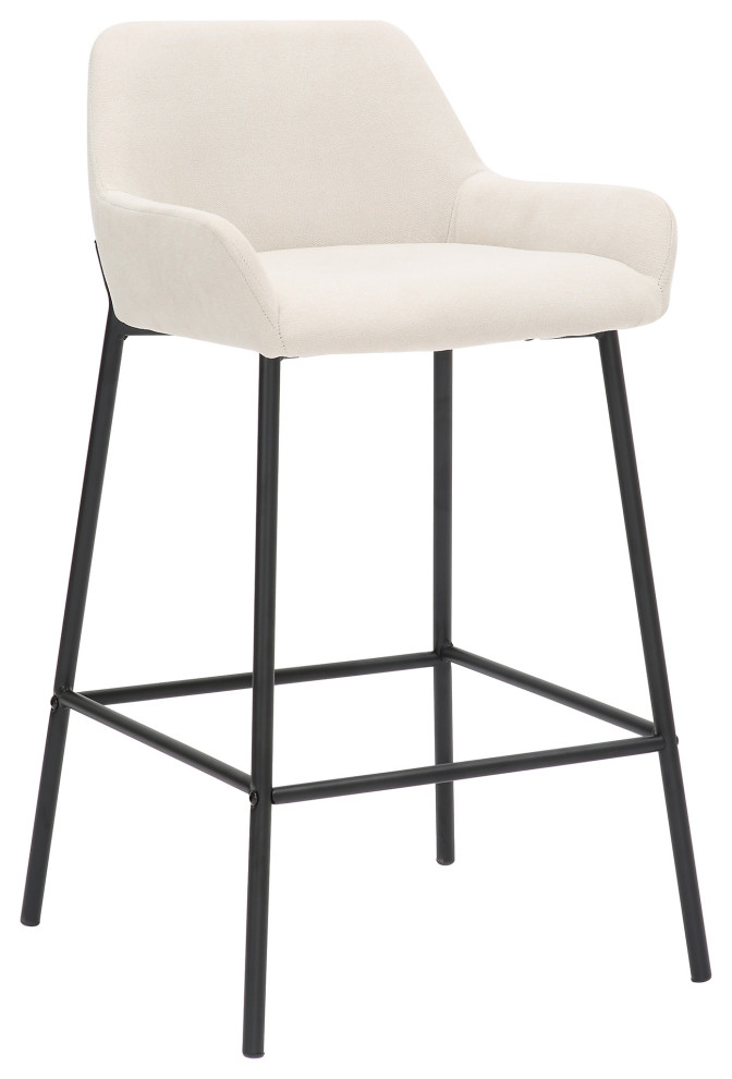 Modern Fabric and Metal 26" Counter Stool, Set of 2, Beige/Black