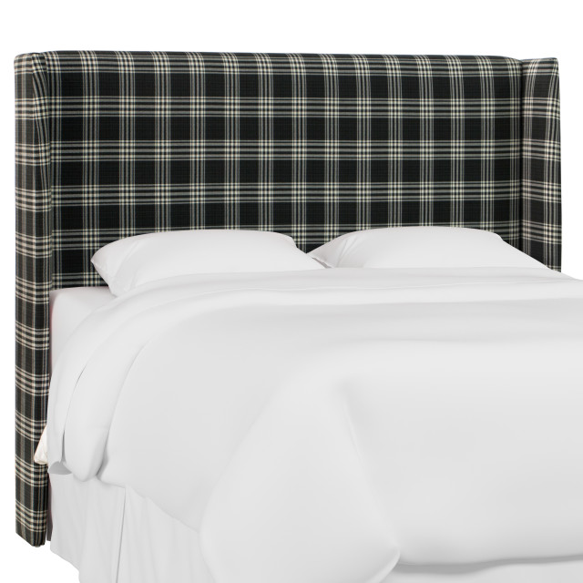 Maxwell Wingback Headboard, Barnegat Plaid Black Sea Rustic