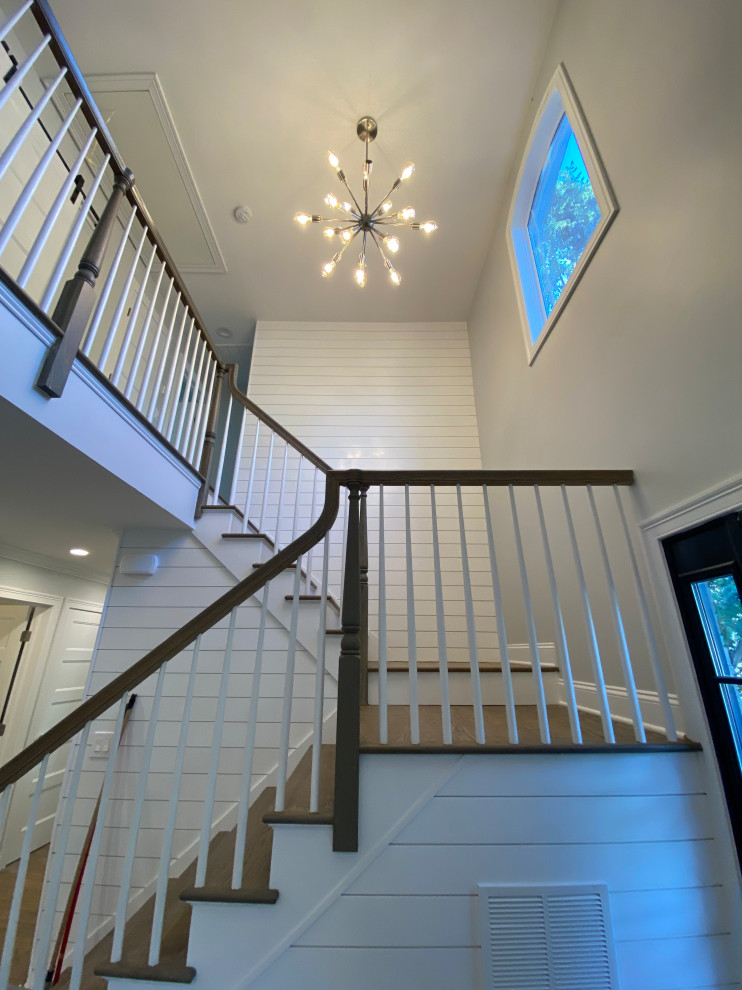Open Staircase with Sputnik Chandelier | Bergenfield NJ Addition