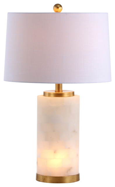 Eliza 25.5" Alabaster LED Table Lamp, White, Gold Leaf