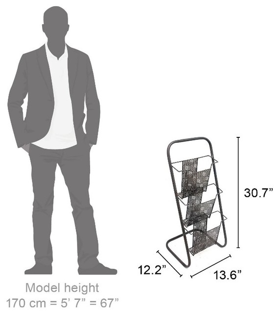 Modern Contemporary Accent Side End Table Magazine Rack, Black, Steel ...
