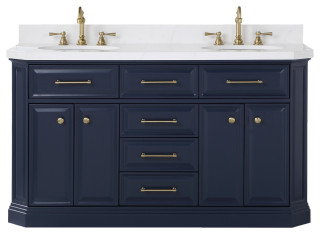 Palace 60 In. Double Sink White Quartz Countertop Vanity In Satin Brass ...