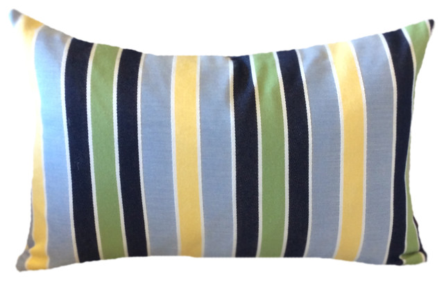 Navy Periwinkle Green Yellow And White Striped Decorative Lumbar