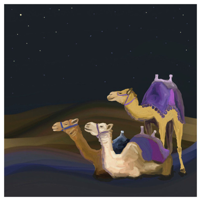 "Nativity Wise Camels" Stretched Canvas Art by Cathy Walters, 10"x10"