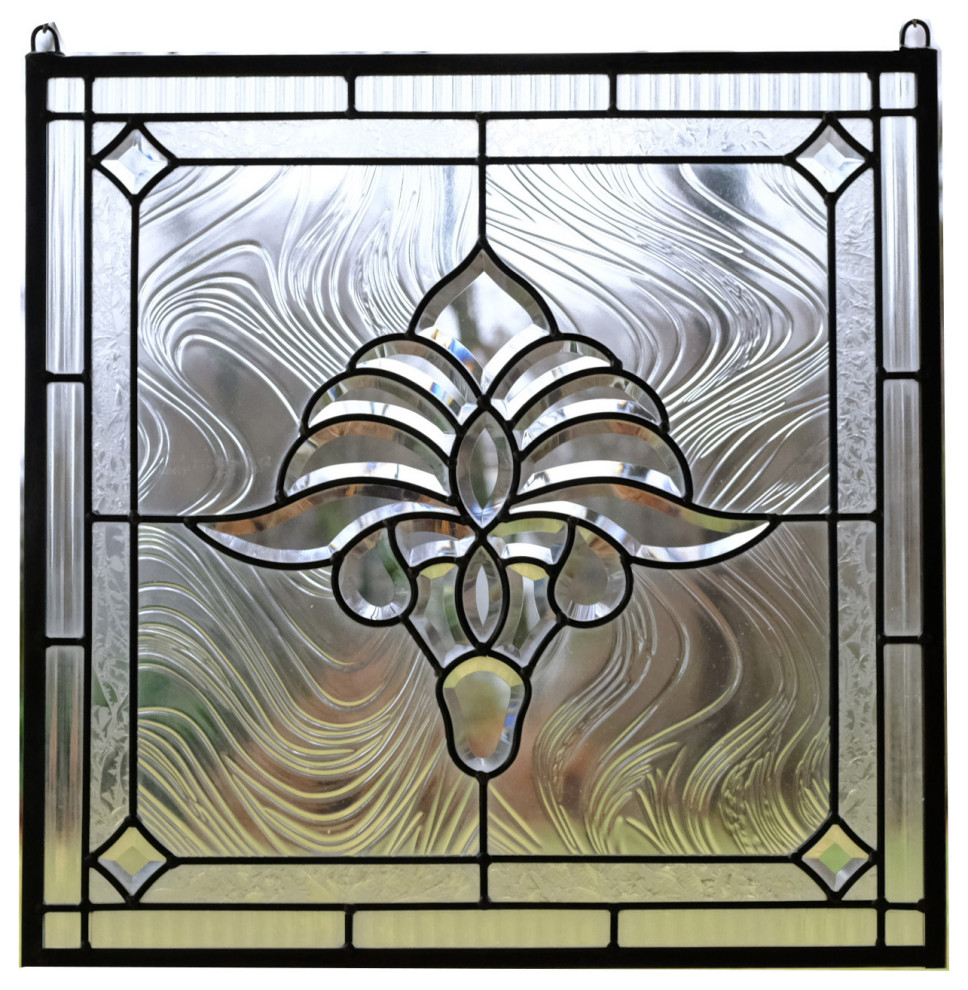 All clear stained glass and beveled window Panel 20"x20" Victorian