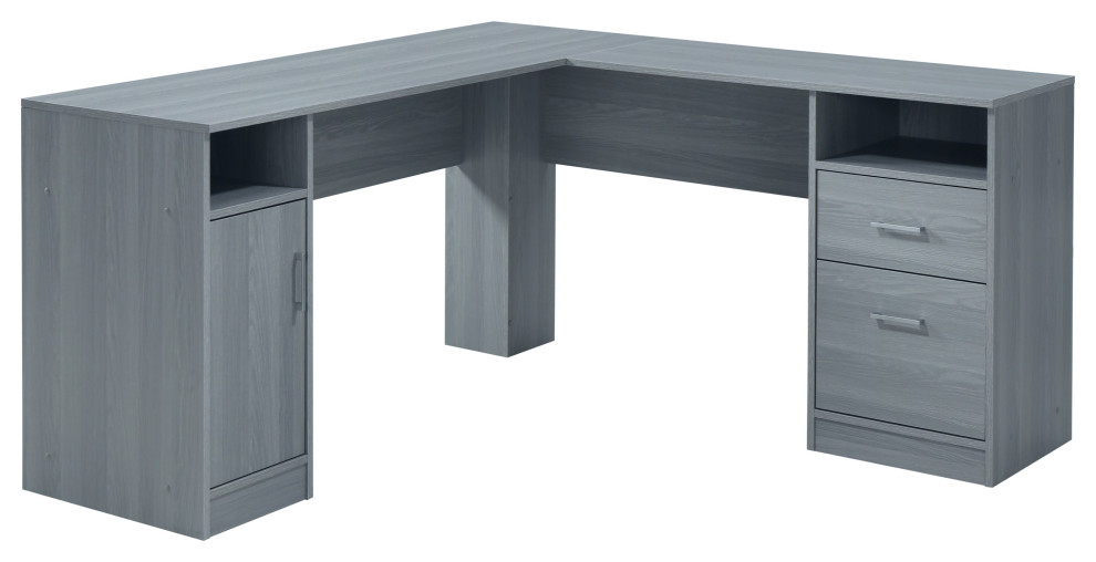 Techni Mobili Functional LShape Desk with Storage, Grey Transitional