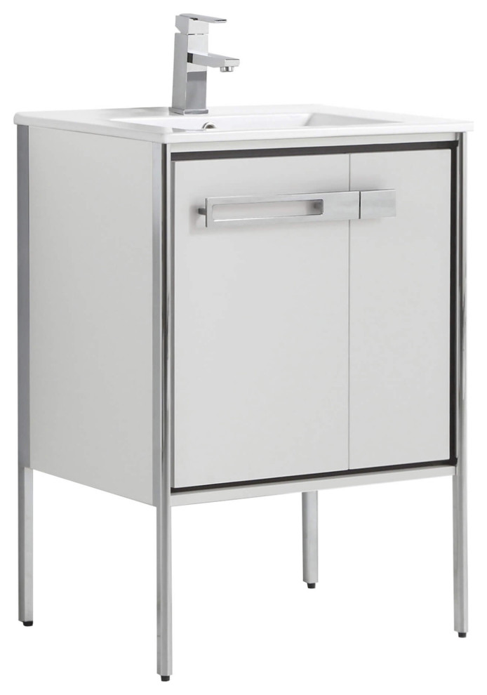 Oakville Bath Vanity, Ceramic Sink, 24 Inch Contemporary Bathroom