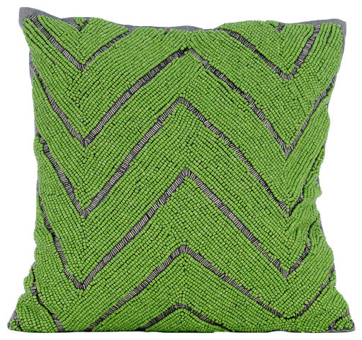 Beaded Green Chevron Art Silk Green Pillow Cases Machu Picchu