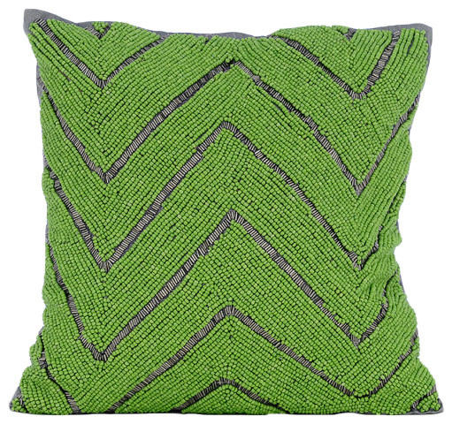 Beaded Green Chevron 18"x18" Art Silk Green Pillow Cases, Machu Picchu